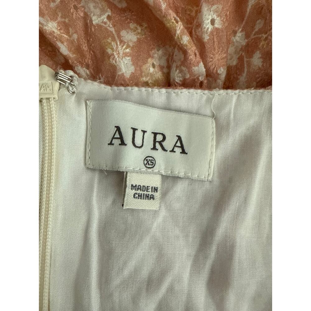 Aura Floral Eyelet Lace Sleeveless Tiered Maxi Dress Pink Pockets Size XS - Picture 8 of 11
